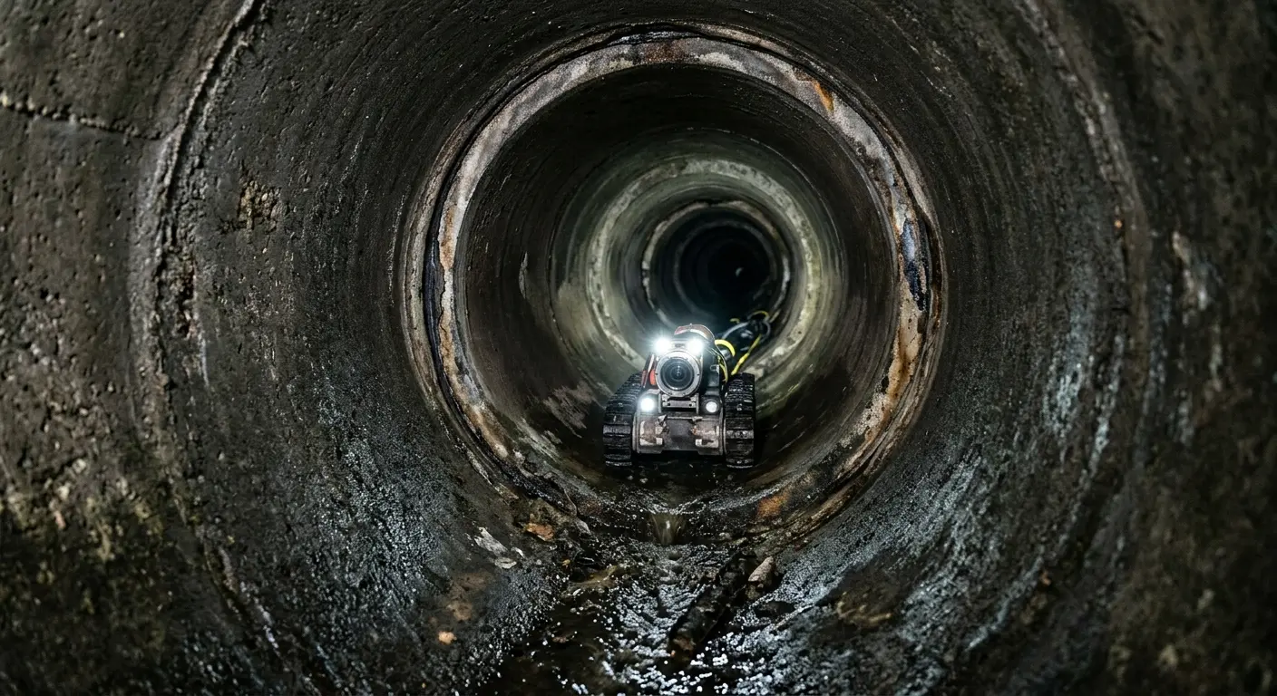 Robotic sewer camera inspecting pipe interior for Drain Snake Service in Caln